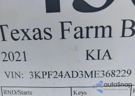 2021 Kia Forte Fe из США, поврежденный, VIN 3KPF24AD3ME368229